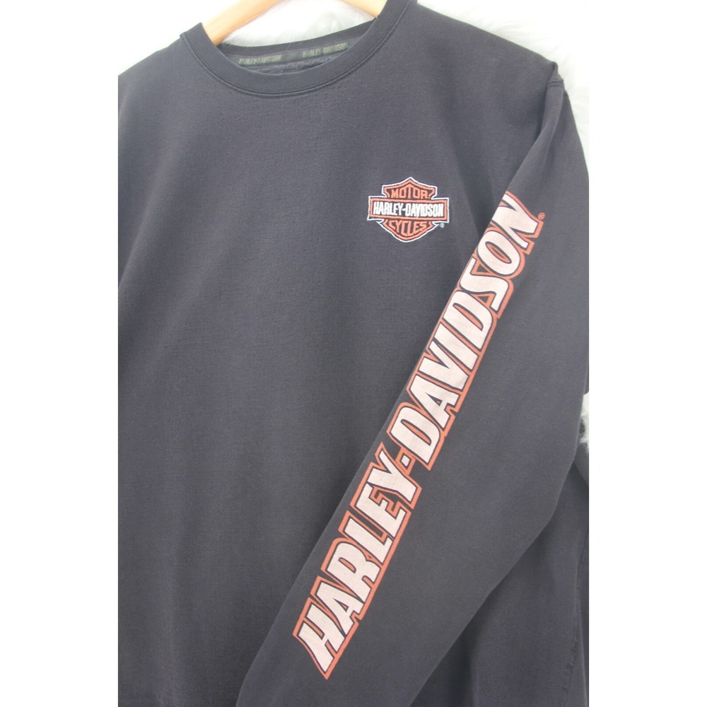 Vintage Y2K Harley Davidson Long Sleeve Shirt Men XL Black Embroidered Logo 1556